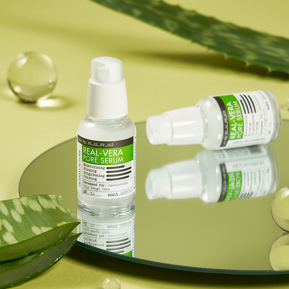 DERMA FACTORY Сыворотка для лица сужающая поры с экстрактом алоэ вера, REAL-VERA PORE SERUM,30 мл.