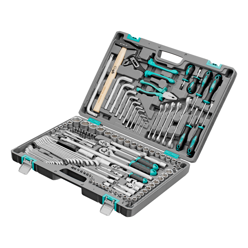 Набор инструментов, 1/2",3/8", 1/4", CrV, пластиковый кейс 142 предмета Stels