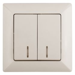 Выключатель Intro Solo 4-105-02 двухклавишный с подсветкой, 10А-250В, IP20, СУ, слоновая кость | Intro Solo