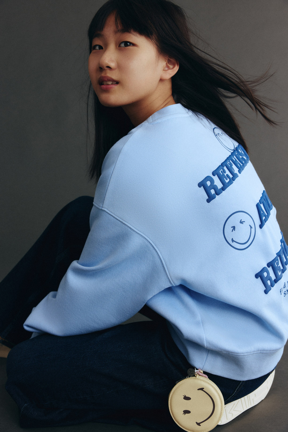 H&M Толстовка с принтом, светло-голубой