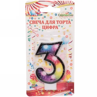 Свеча для торта Цифра Салют «3» 6 см