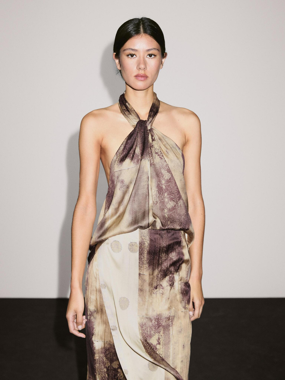 Massimo Dutti Атласная юбка миди с принтом, бордо