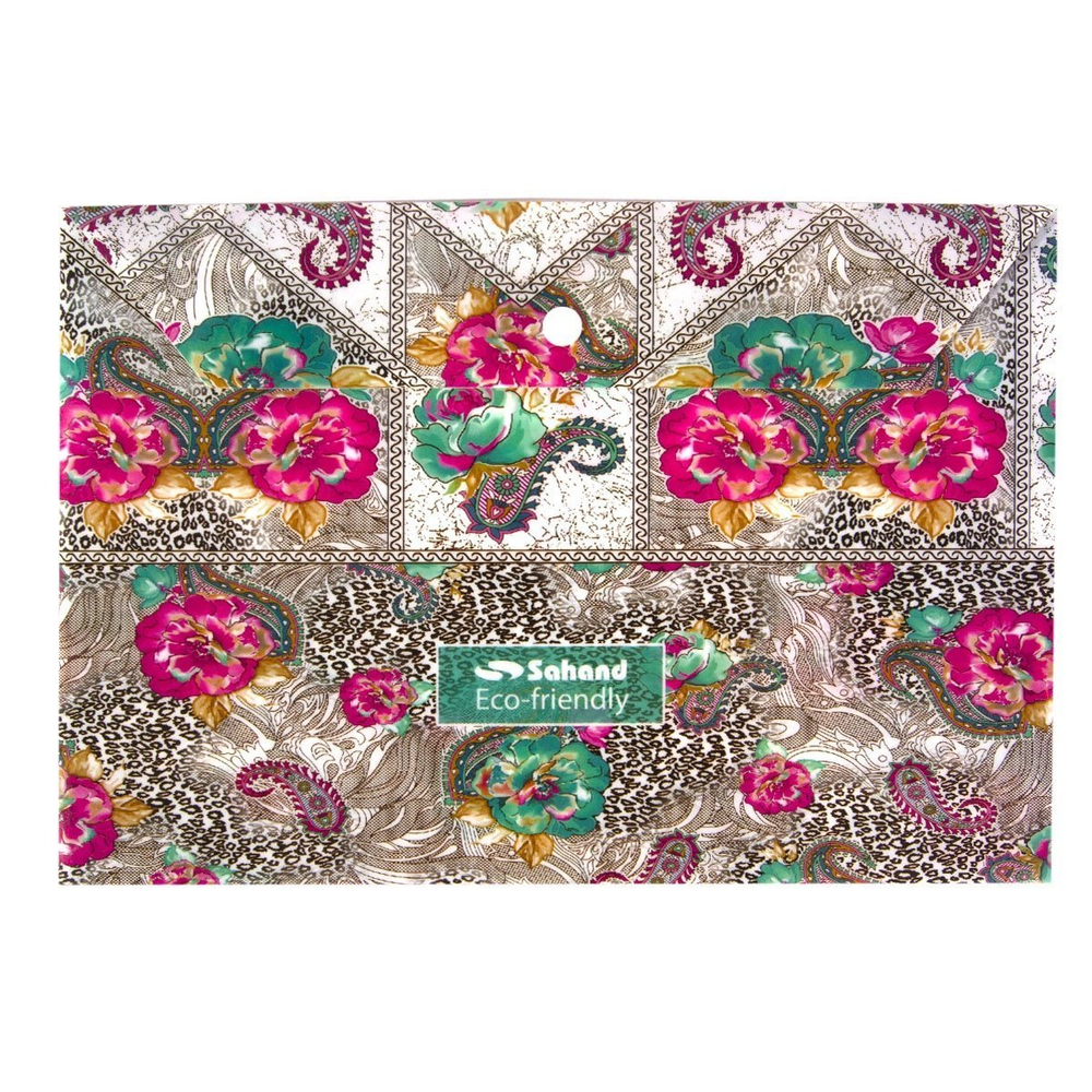 Папка-конверт на кнопке, Sahand, A4 220х320 мм, 180 мкм, пластик, с рисунком, "Classic", ассотри