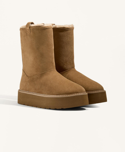 OYSHO Сапоги из спилка на платформе, кротовый