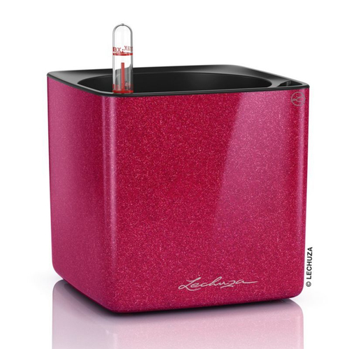 Кашпо Lechuza "Cube Glossy Complete cherry pie high gloss glitter" (пластик), 14x14xH14 см