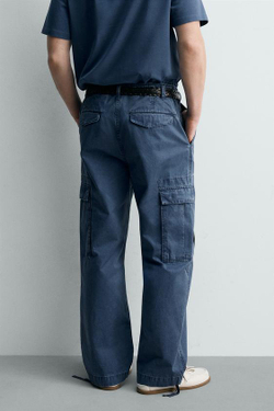 ZARA БРЮКИ КАРГО RELAXED FIT С ЭФФЕКТОМ ПОТЕРТОСТИ, СИНИЙ