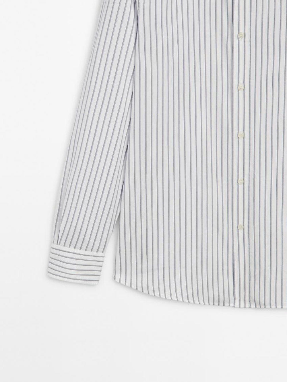 Massimo Dutti Рубашка из 100% хлопка с деталью в полоску, белый