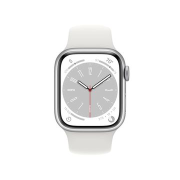 Apple Watch Series 8, 41 мм, корпус из алюминия серебристого цвета, спортивный ремешок белого цвета