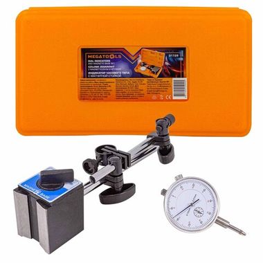 Индикатор часового типа с магнитной стойкой (0-10мм, погрешность-0,01мм), в пласт.кейсе MEGATOOLS MT-01729