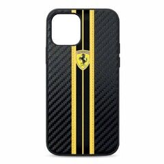 Карбоновый чехол Ferrari Carbon PU для iPhone 12 Pro Max (Черный с желтым)