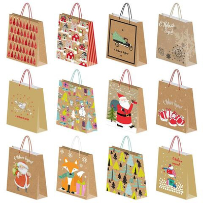 Пакет бумажный подарочный новогодний, крафт 26x32x12см (Академия Групп)