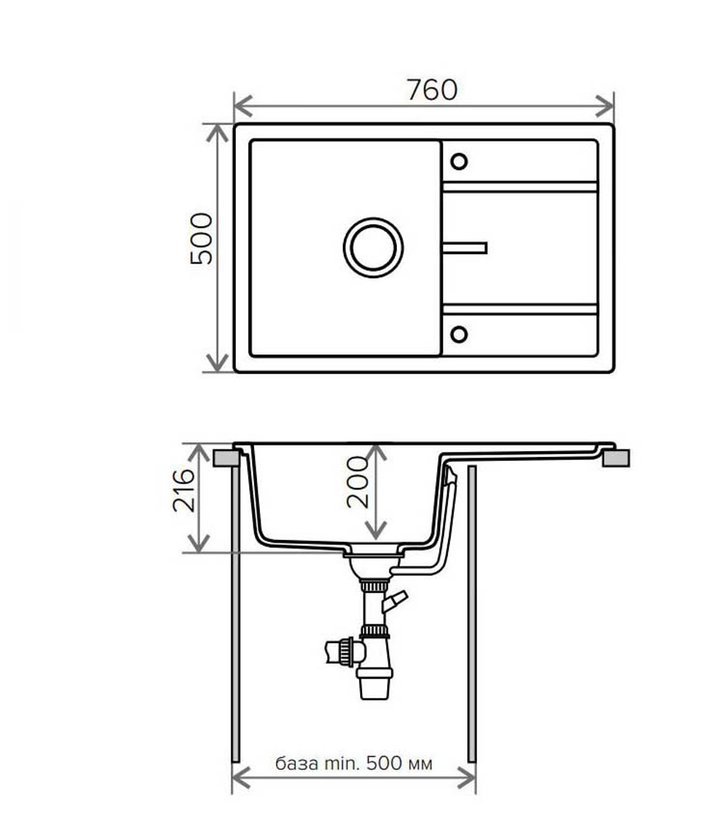 Кухонная мойка Tolero R-112 760x500 мм Серый металлик №001