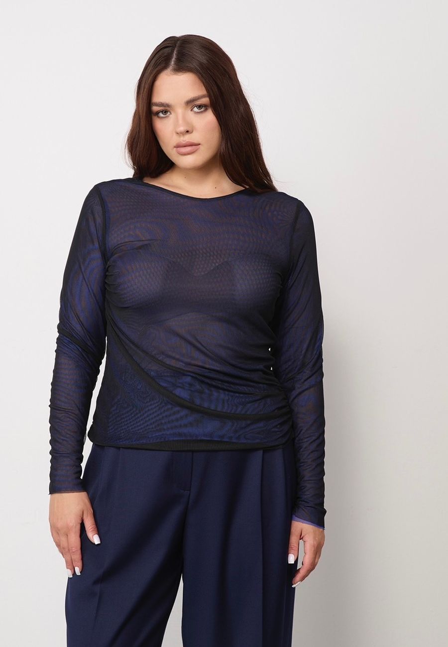 Лонгслив из сетки, синий