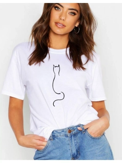 Футболка белая базовая с принтом котики