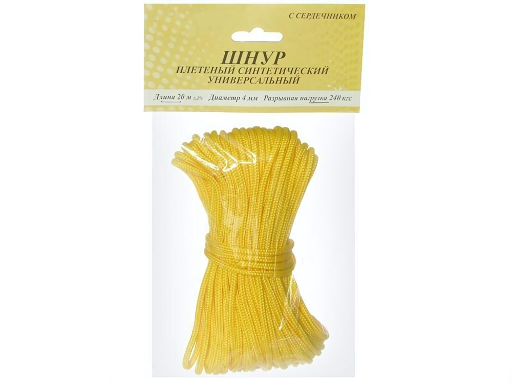 Шнур полипропиленовый 20м плетеный d 4мм с сердечником цветной, европодвес