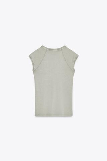 ZARA ФУТБОЛКА ИЗ ХЛОПКА С ЭФФЕКТОМ ПОТЕРТОСТИ, СВЕТЛО-СЕРЫЙ