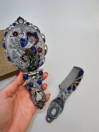 Зеркало "Феникс" складное с гребнем в наборе, в подарочной коробке. Турция (бронзовый)