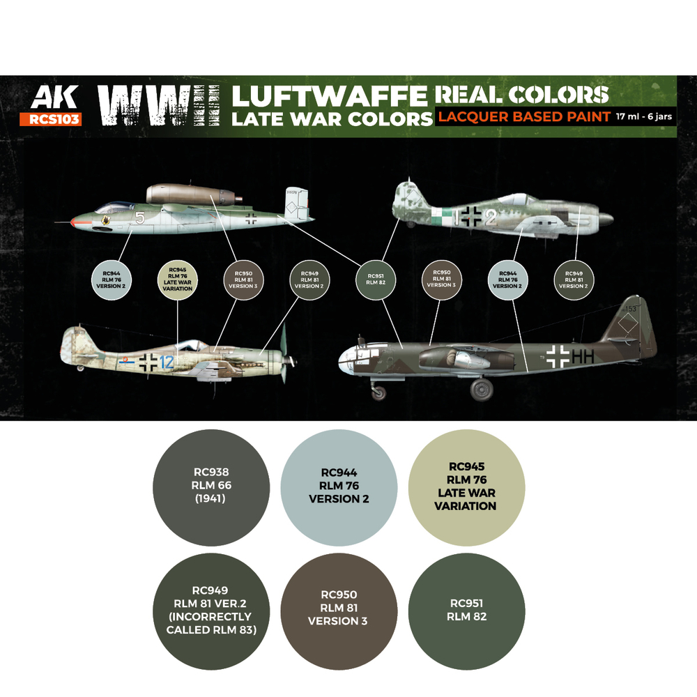 Набор красок AK Interactive Real Colors - WWII Luftwaffe Late War Colors