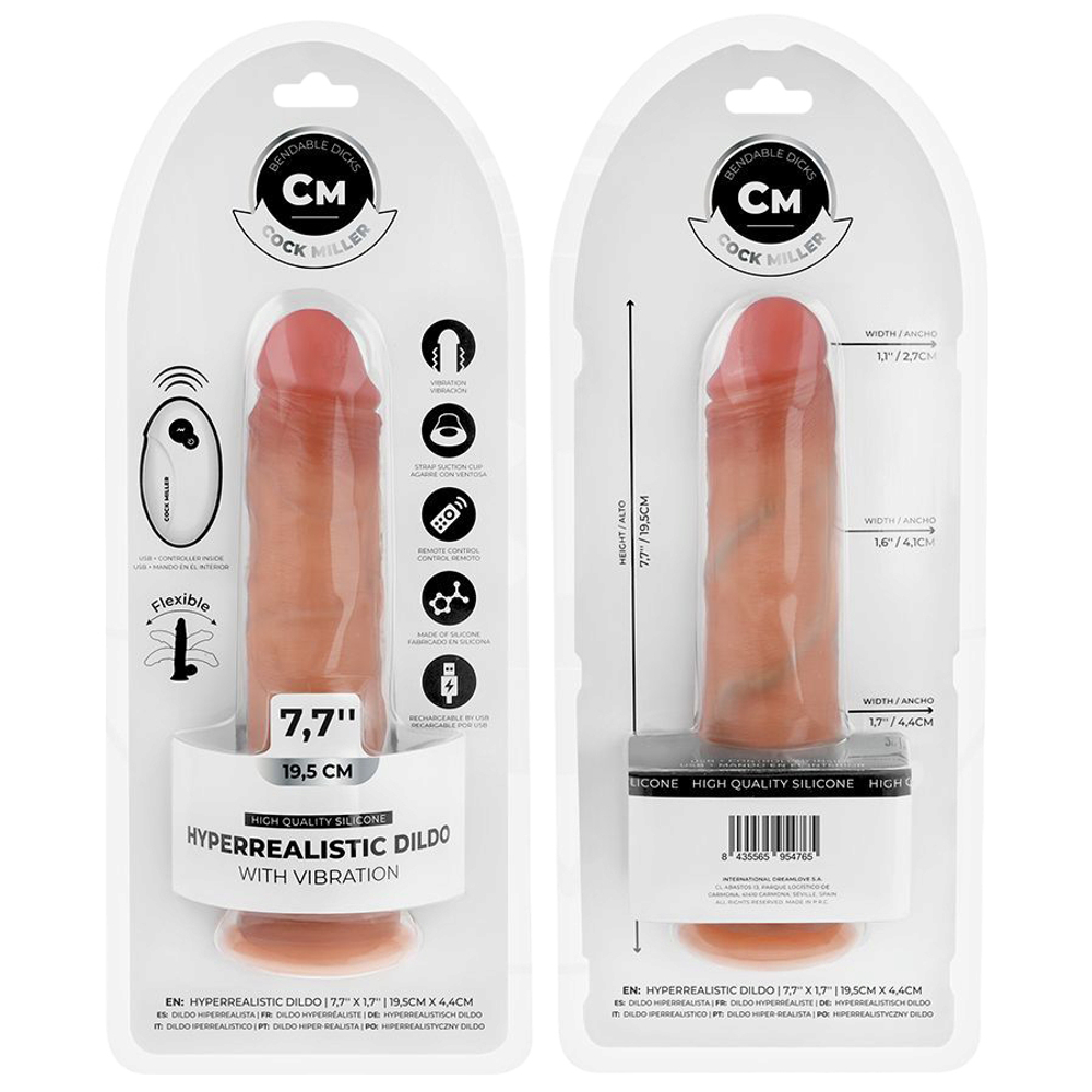 Телесный вибратор-реалистик 19,5см на присоске с пультом ДУ Cock Miller Realistic Dildo Vibration D-243369