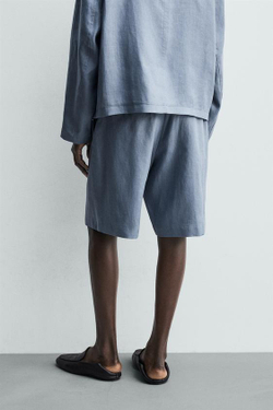 ZARA ШОРТЫ RELAXED FIT ИЗ 100% ЛЬНА, ЛИНЯЛЫЙ СИНИЙ