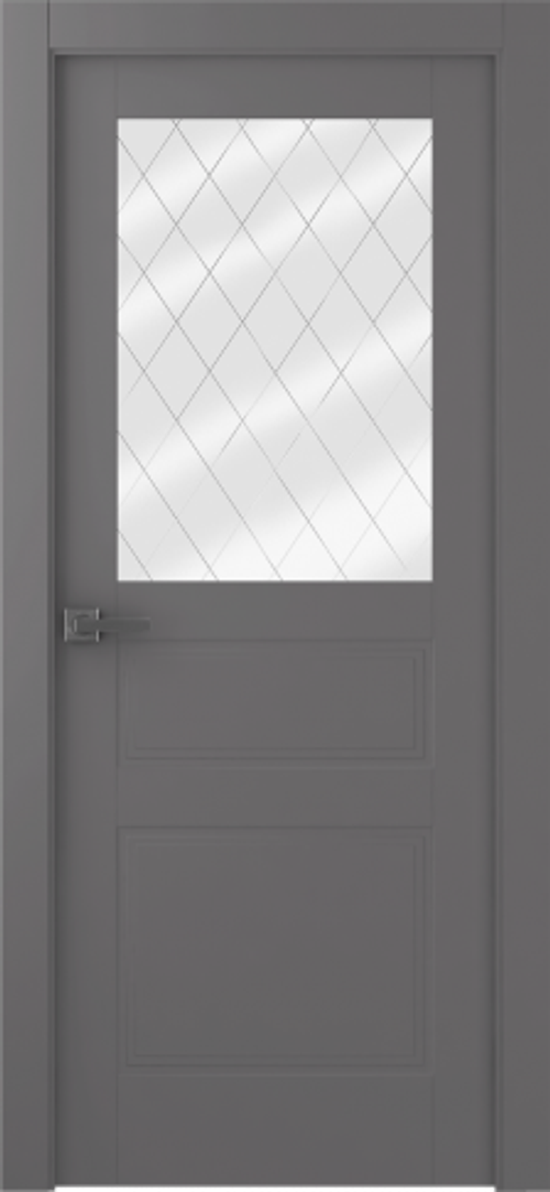 Дверь Инари / Цвет Эмаль графит / Мателюкс белый витраж / Двери Belwooddoors