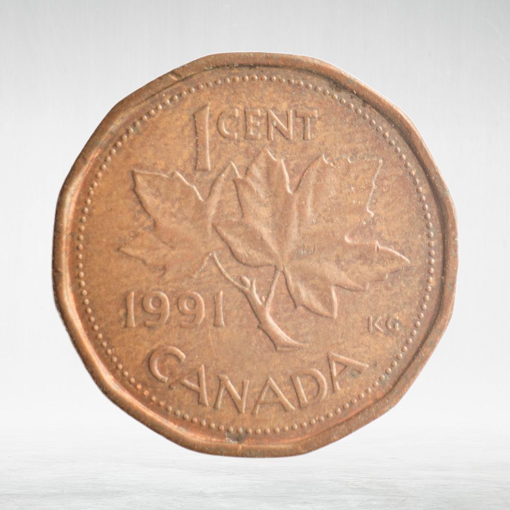 Canada, 1 Cent, 1991 – Elizabeth II (Third Portrait, 12-Sided Design), XF