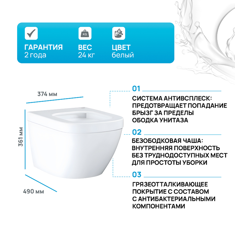 Унитаз Grohe Euro Ceramic 3920600H подвесной без сиденья