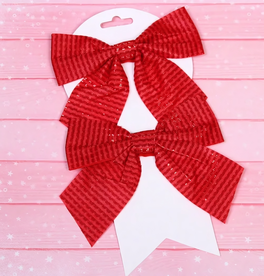 Бант на ёлку "Волшебство" 15*15см. (набор 2 шт.) Красный (Серпантин)