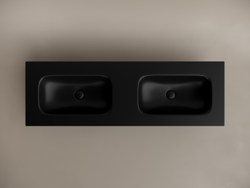 Раковина накладная мебельная CERAMICANOVA Grace прямоугольная 1410x457x137 с двумя чашами без отверстий под смеситель цвет черный матовый CN7022MBwx