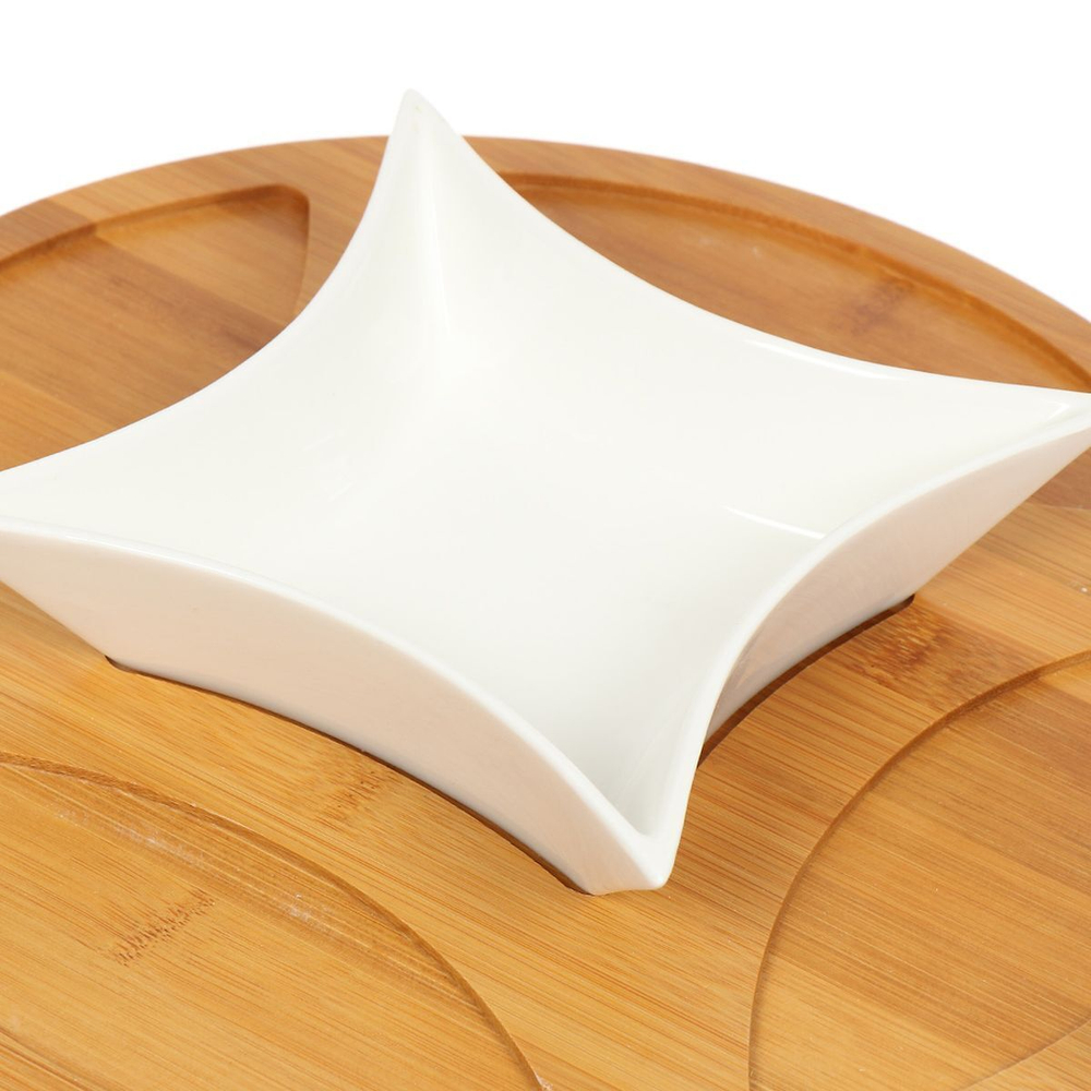 Менажница керам, 28х28х5 см, 5 секц, бамбуковая подст, Y4-3605