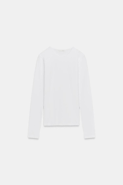 ZARA БАЗОВАЯ ХЛОПКОВАЯ ФУТБОЛКА, БЕЛЫЙ