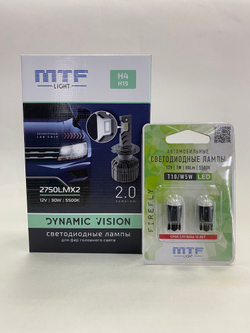 Светодиодные лампы ближнего/дальнего и габаритного света для Hyundai Solaris 2010+ MTF Light H4/H19 Dynamic Vision 2750lm, 5500K, 12V, 30W (к-т 2шт.)+W5W Firefly 5500K 80lm (к-т 2шт.)
