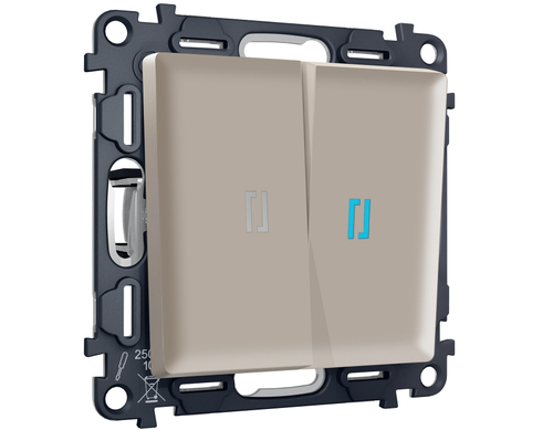 MA364060 Комплект механизма 2-кл выключателя с самовозвратом с подсветкой 10000K ALFA Серо-бежевый матовый QUANT (AP3640, VM129, G17B)