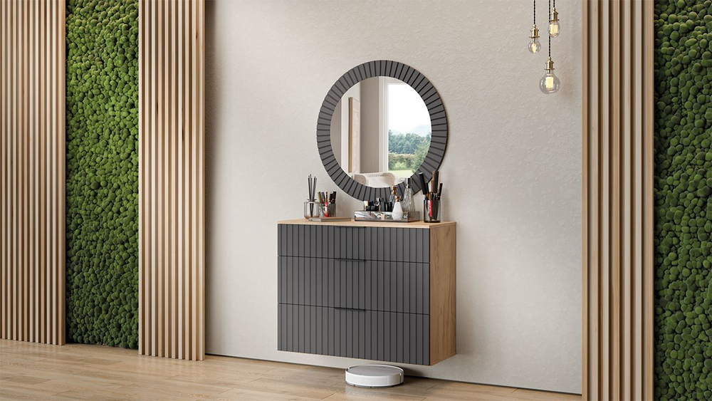 Прихожая с зеркалом комплект мебели Дуб Крафт золотой/Графит матовый 206х43х226 см