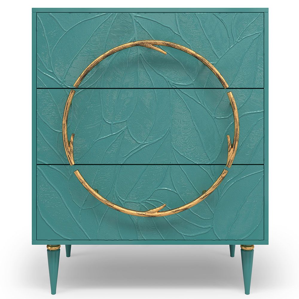 Комод Арт Колор leaves Классик Голд с 3 ящиками Пастельно-синий