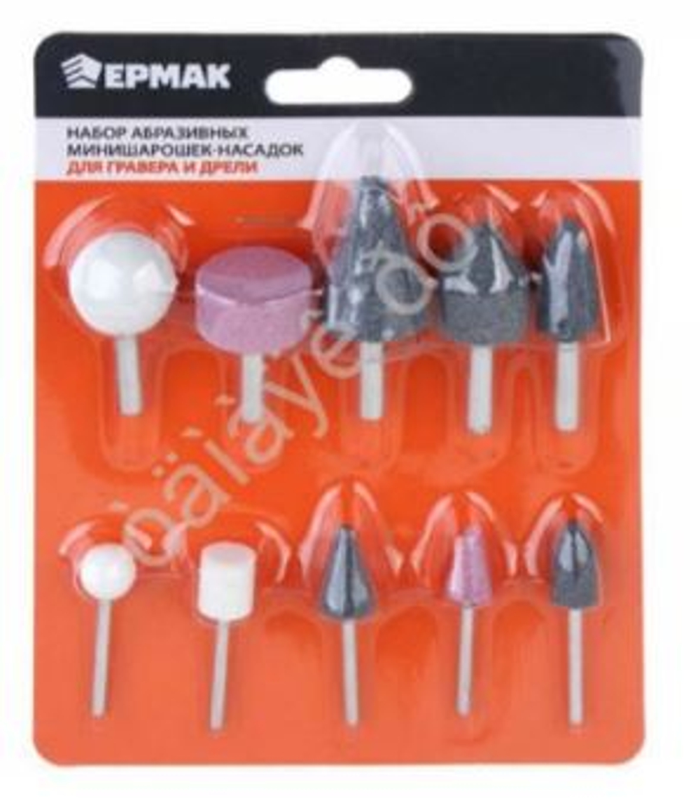 Набор абразивных минишарошек-насадок для гравера и дрели, хвостовик d=3мм/6мм, 10пр. ЕРМАК 601003