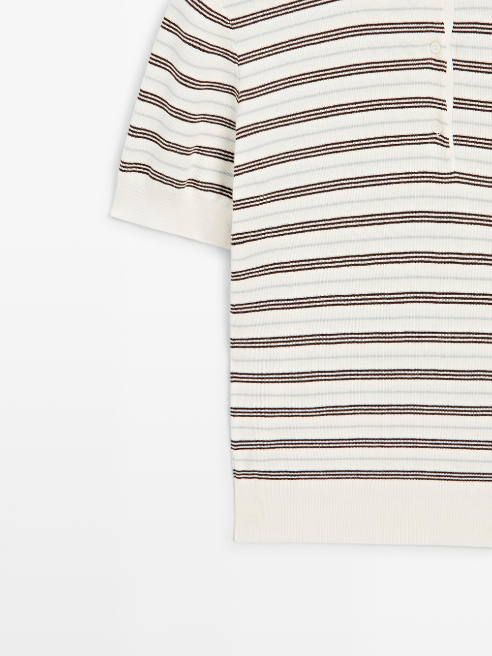 Massimo Dutti Полосатая рубашка-поло с коротким рукавом, кремовый