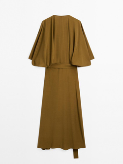 Massimo Dutti Платье внахлест с пряжкой, оливковый