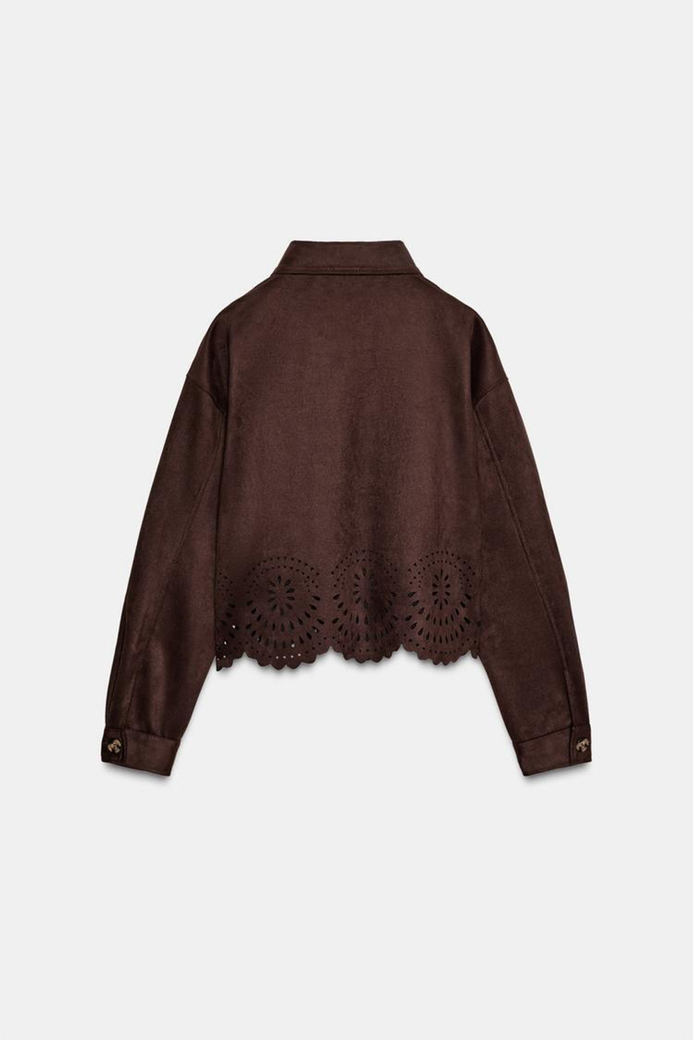 ZARA КУРТКА ИЗ ИСКУССТВЕННОЙ ЗАМШИ С ПЕРФОРИРОВАННЫМ НИЗОМ, КОРИЧНЕВЫЙ