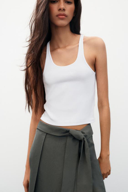 ZARA ЮБКА МИДИ НА ЗАПÁХЕ, ЛИНЯЛЫЙ НЕФТЯНОЙ