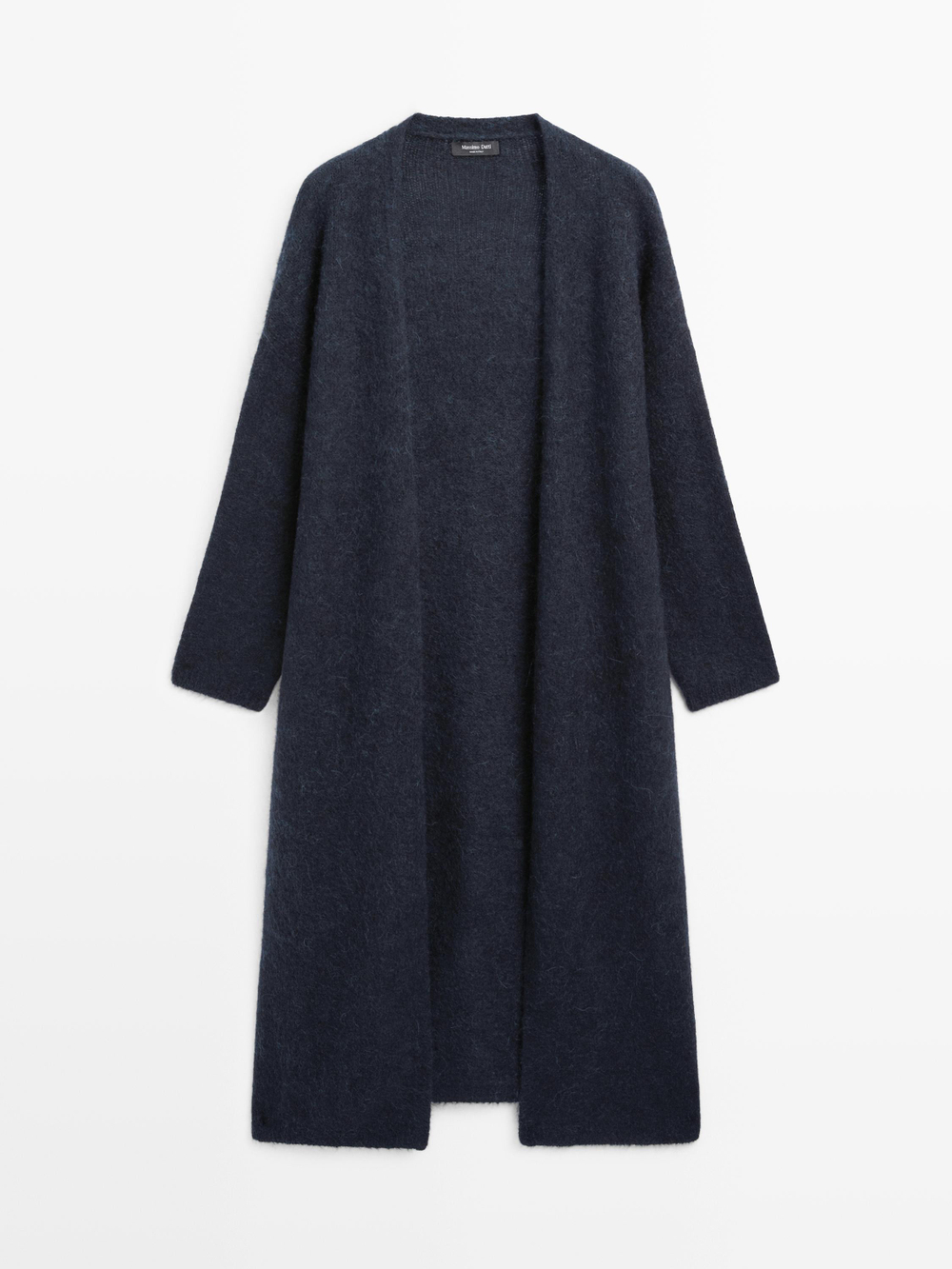 Massimo Dutti Длинный кардиган из ворсованной смесовой альпаки, темно-синий