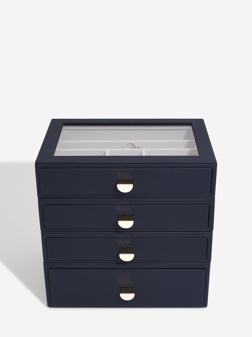 Органайзер для украшений и часов со стеклянной крышкой Stackers Classic Jewellery Box, 4 секции - White Pebble (White Pebble / серый / White Pebble / 500)