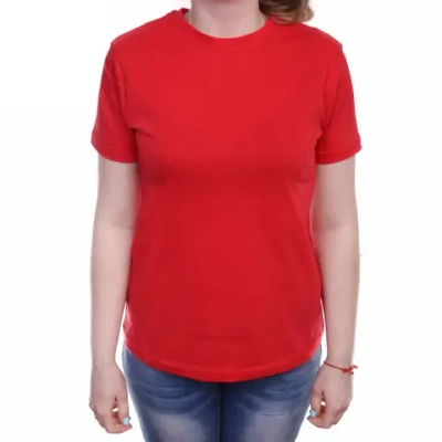 Футболка женская однотонная, цвет красный, р 44 ( маломерит, р.42 )
