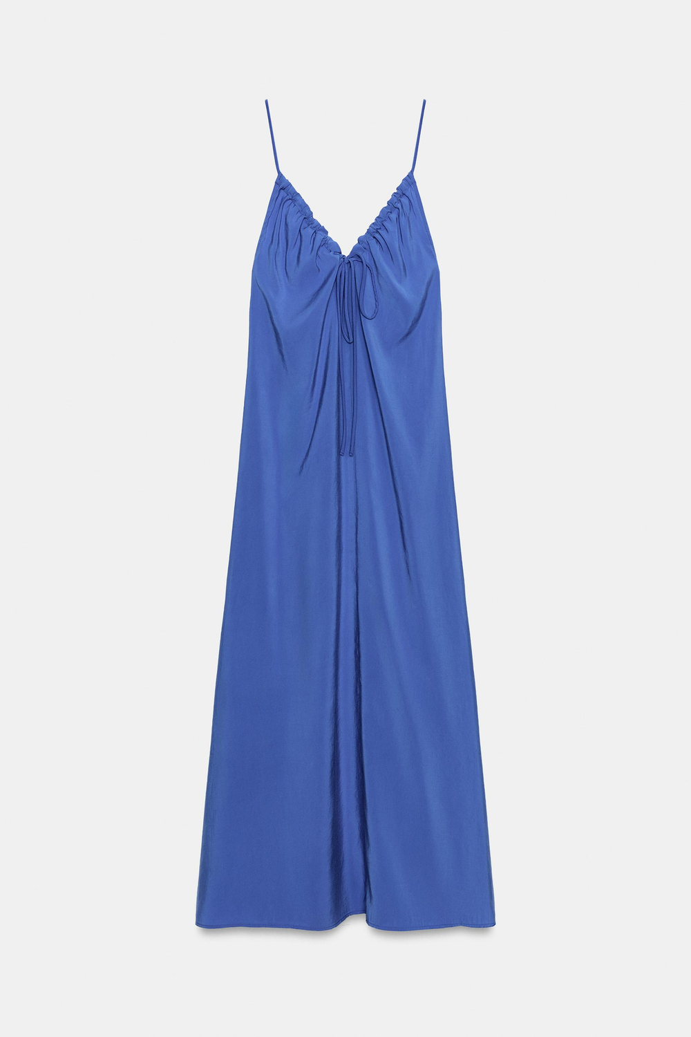ZARA СТРУЯЩЕЕСЯ ПЛАТЬЕ МИДИ С ЗАВЯЗКАМИ, КОБАЛЬТОВЫЙ