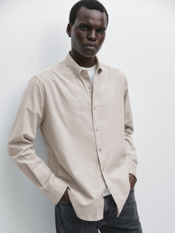 Massimo Dutti Рубашка прямого кроя в рубчик, бежевый
