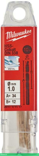 Сверло по металлу Milwaukee HSS-Co 1.0мм 10шт (4932373332)