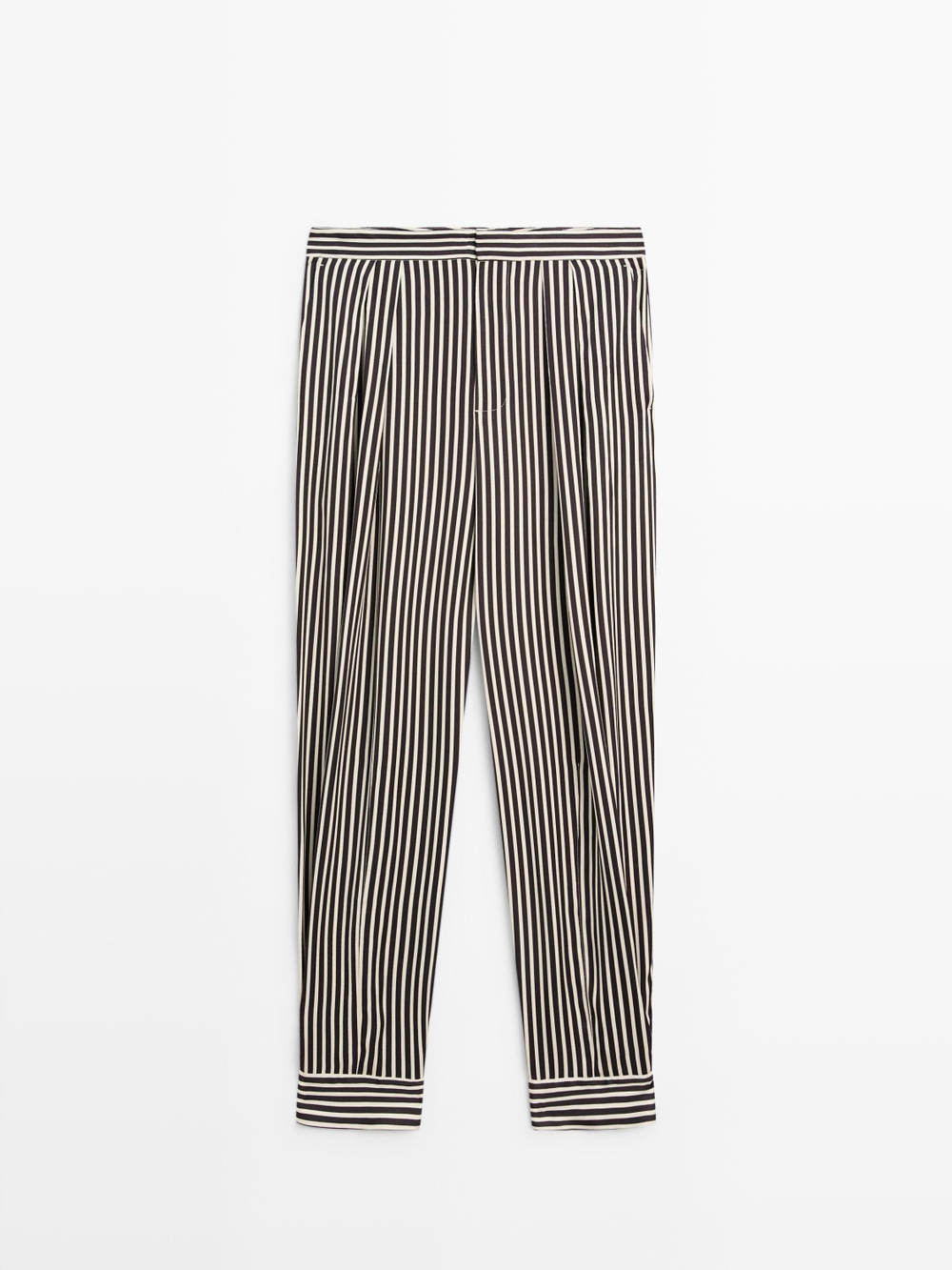 Massimo Dutti Полосатые драпированные брюки с вытачками, черный/белый