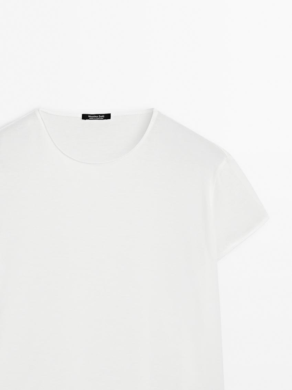 Massimo Dutti Футболка с короткими рукавами из 100% хлопка, белый