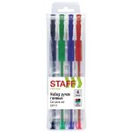 Ручки гелевые с грипом STAFF "EVERYDAY" GP-171, НАБОР 4 ЦВЕТА, узел 0,5 мм, линия письма 0,35 мм, 141826