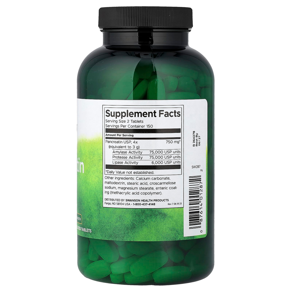 Swanson Vitamins, панкреатин 4X, 375 мг, 300 таблеток, покрытых кишечнорастворимой оболочкой